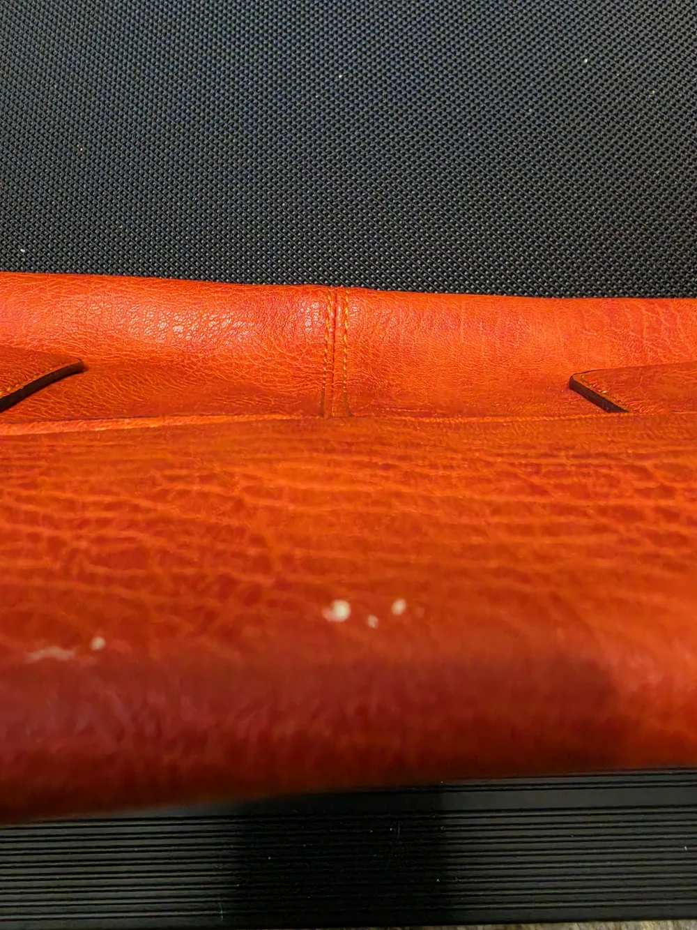 Poppie Jones Orange Leather Fold-Over Clutch with Brass Accents
